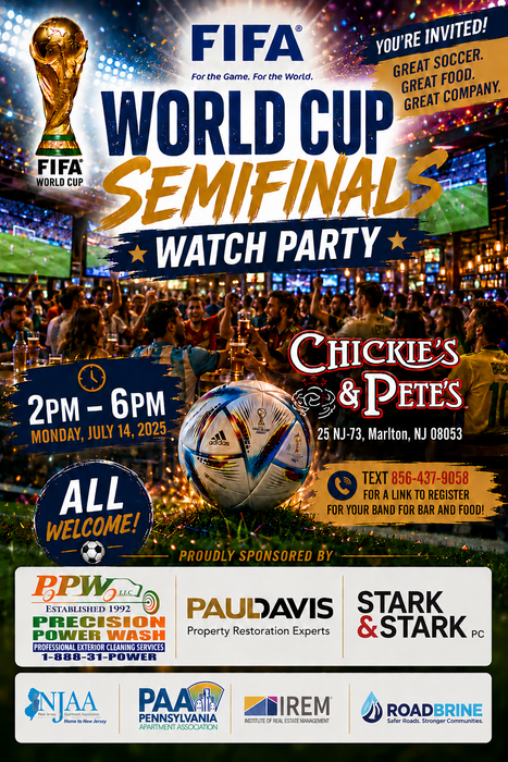 FIFA WORLD CUP SEMI FINALS GAME chickies And Petes. Marlton NJ July 14th from 2 to 6pm